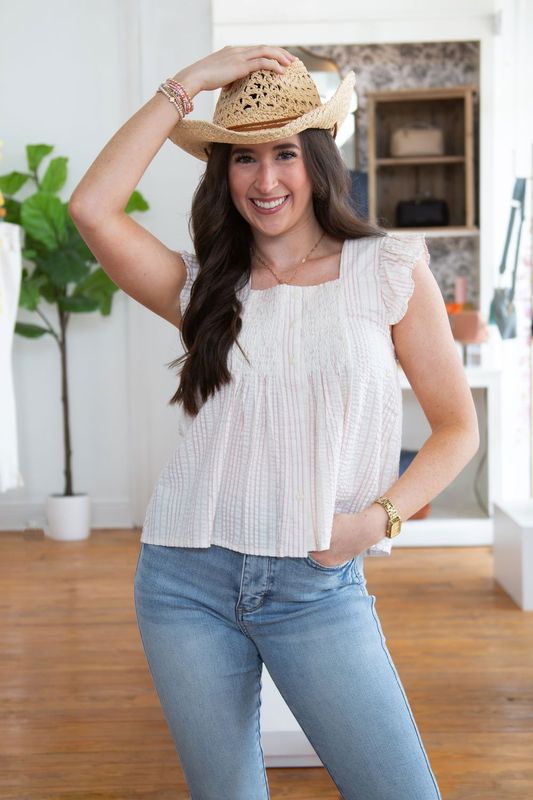 Cheers to Now Striped Ruffled Blouse