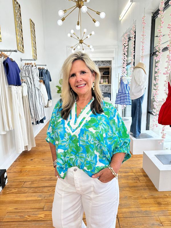 Hampton Heat Floral Split Neck Top