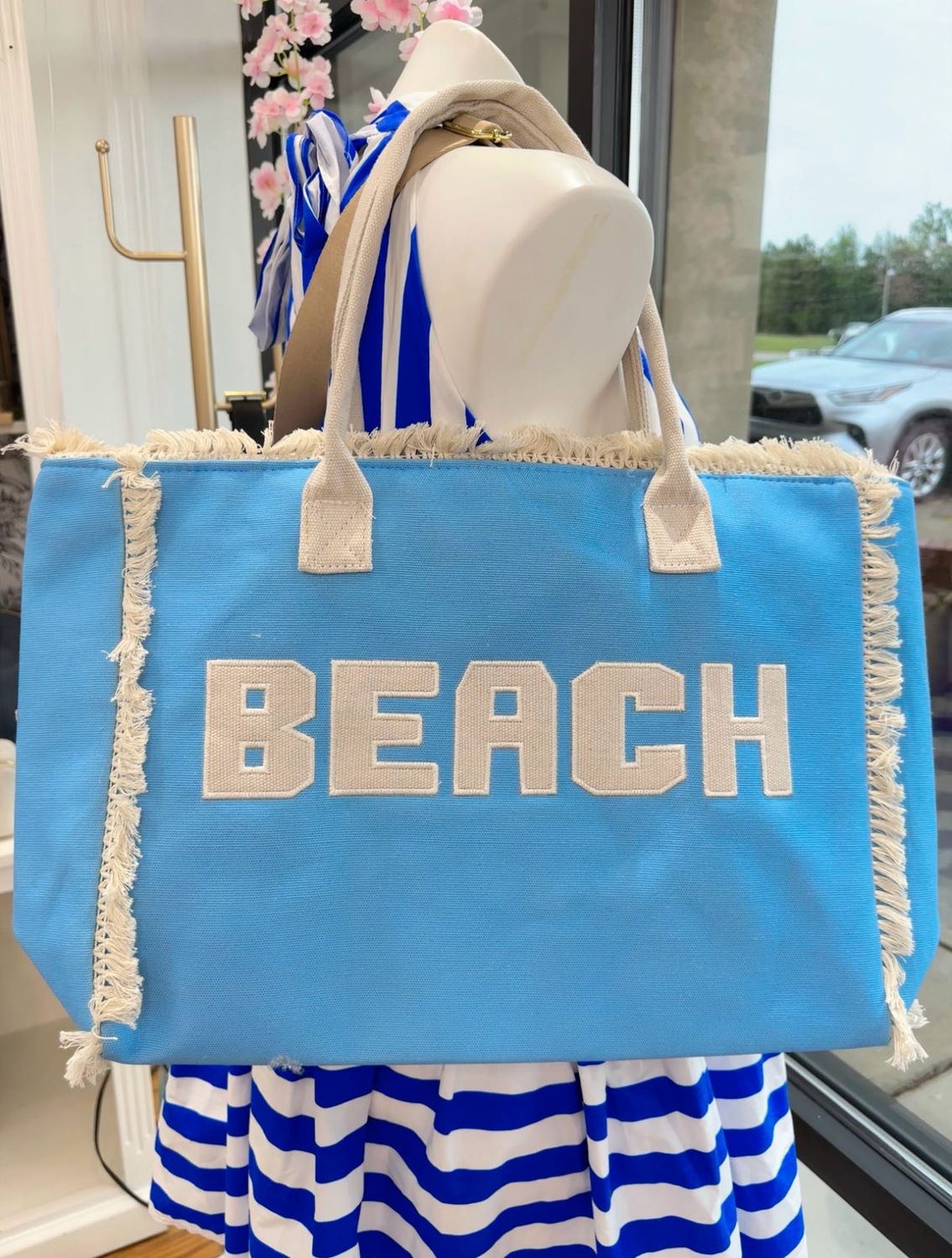 Beach Embroidered Fringe Tote Bag
