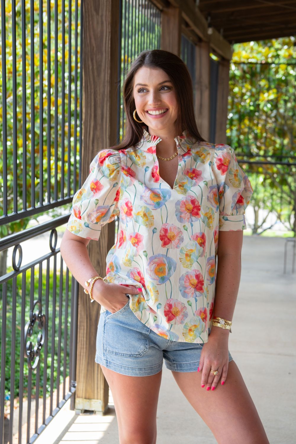Raise the Stakes Flutter Collar Floral Top