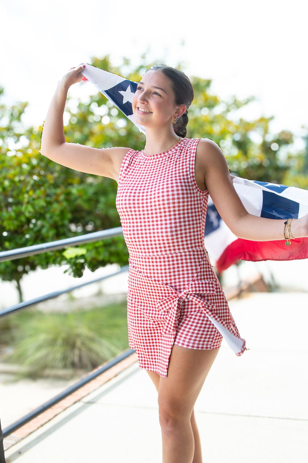 Now or Never Gingham Sleeveless Wrap Tie Front Dress