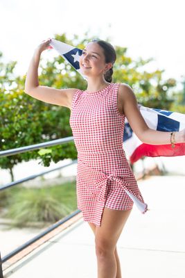 Now or Never Gingham Sleeveless Wrap Tie Front Dress
