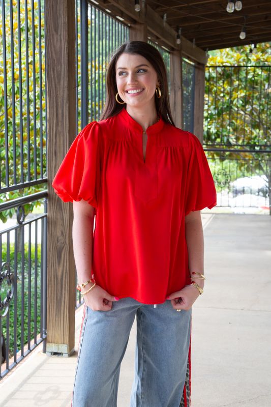 Clear Minded Puff Sleeve Mock Neck Top
