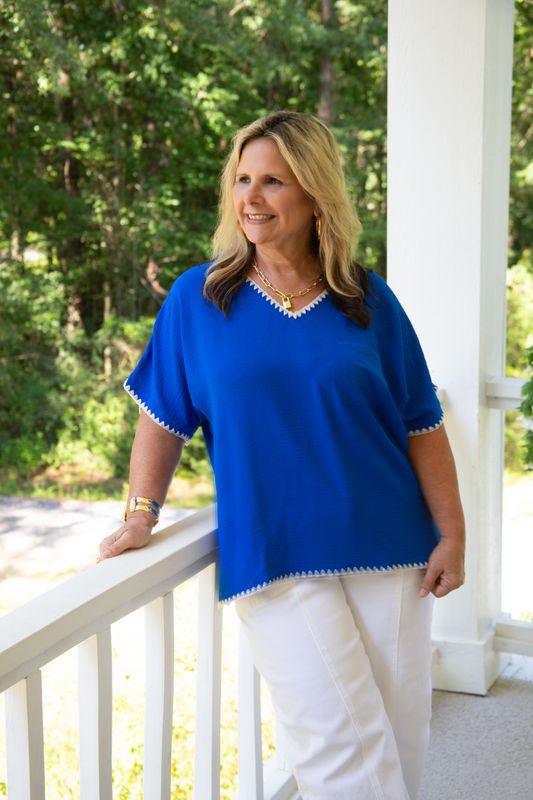 Hold Their Gaze Shell Stitch Accent Top