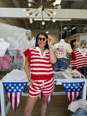 Glowing Effect Striped Ruffle Short Set