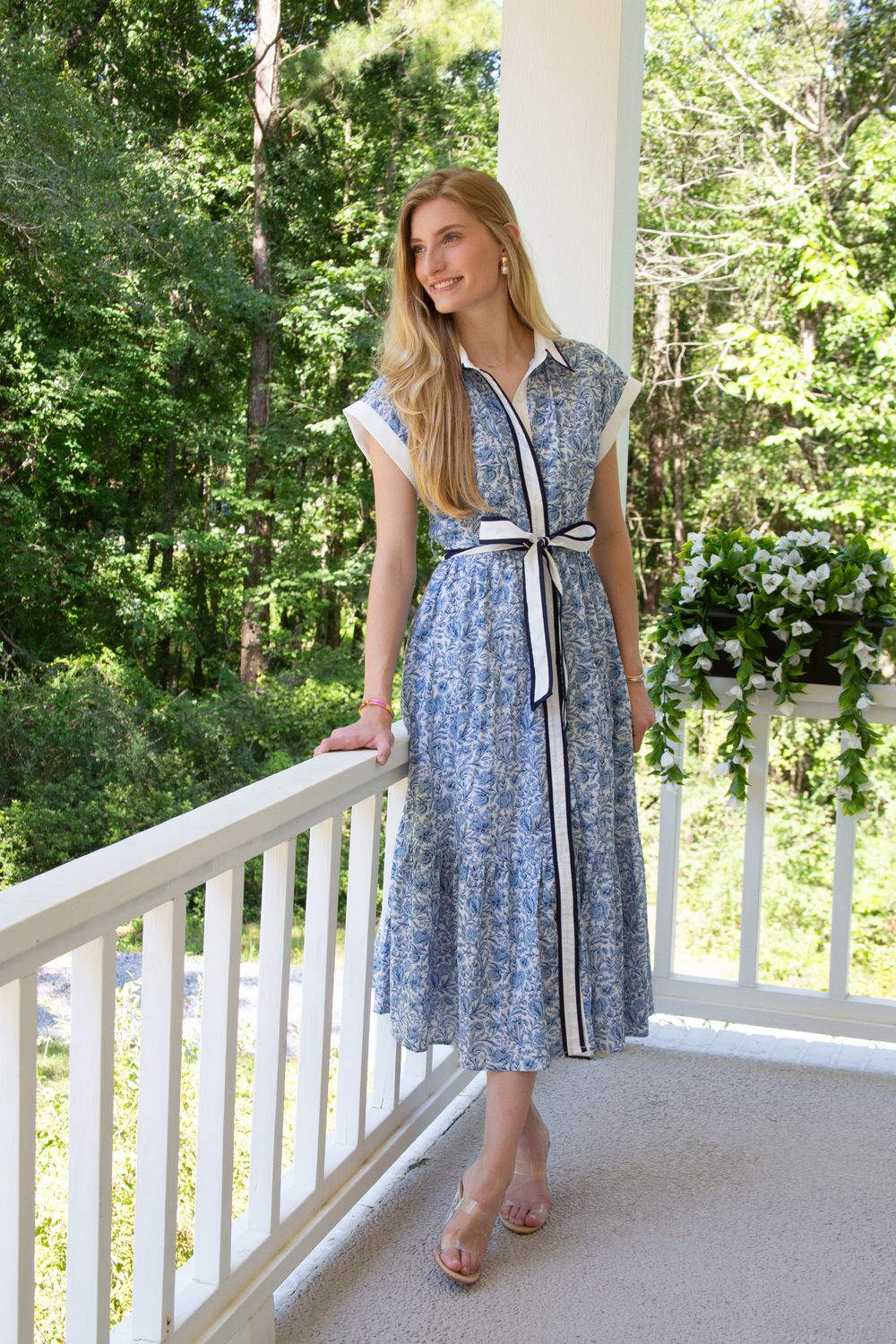 By the Water Floral Border Trim Midi Dress
