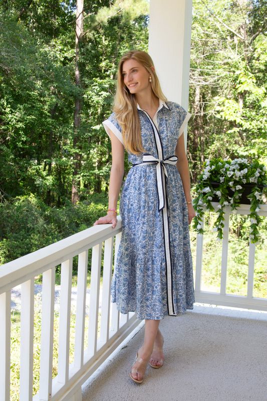 By the Water Floral Border Trim Midi Dress