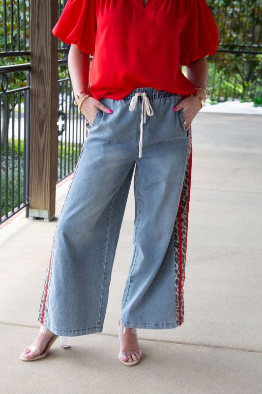 Wandering Thoughts Leopard Accent Wide Leg Pant