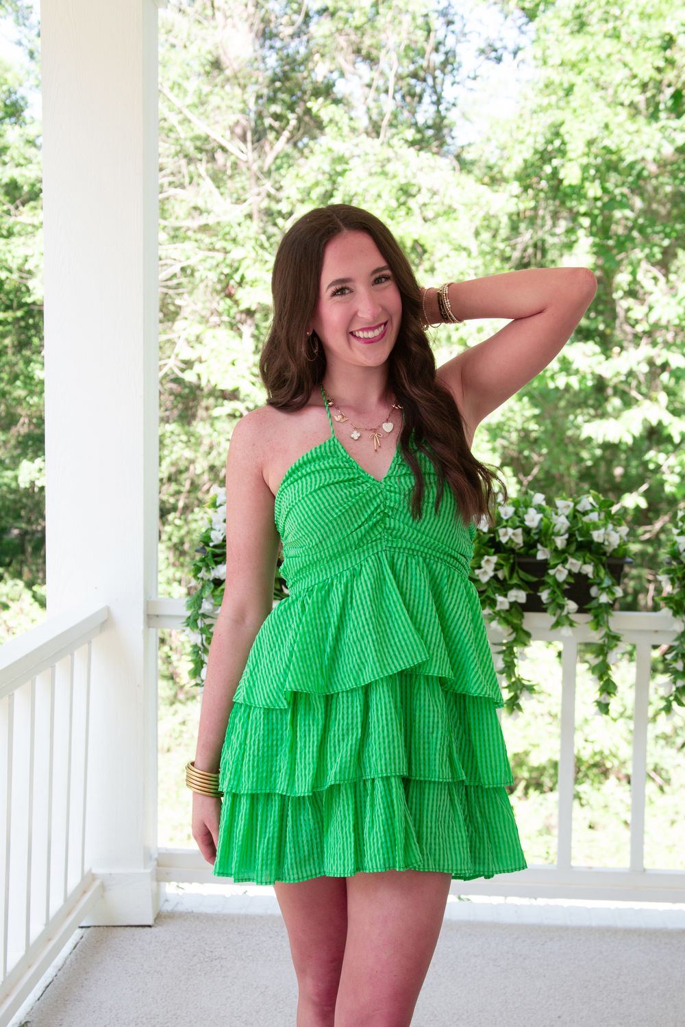 Win You Over Gingham Halter Tiered Mini Dress