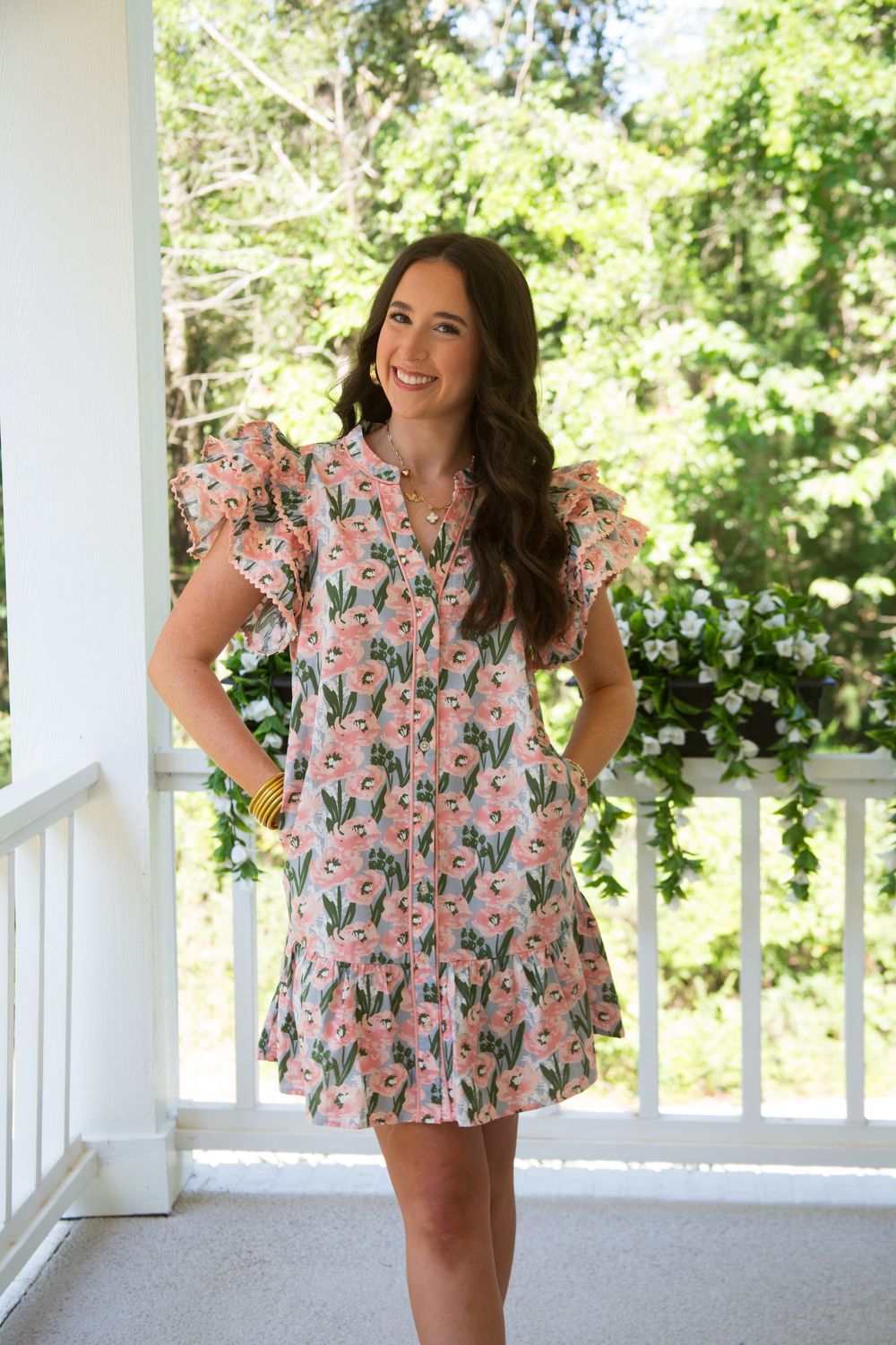 Dreamy Darling Floral Button Ruffle Dress