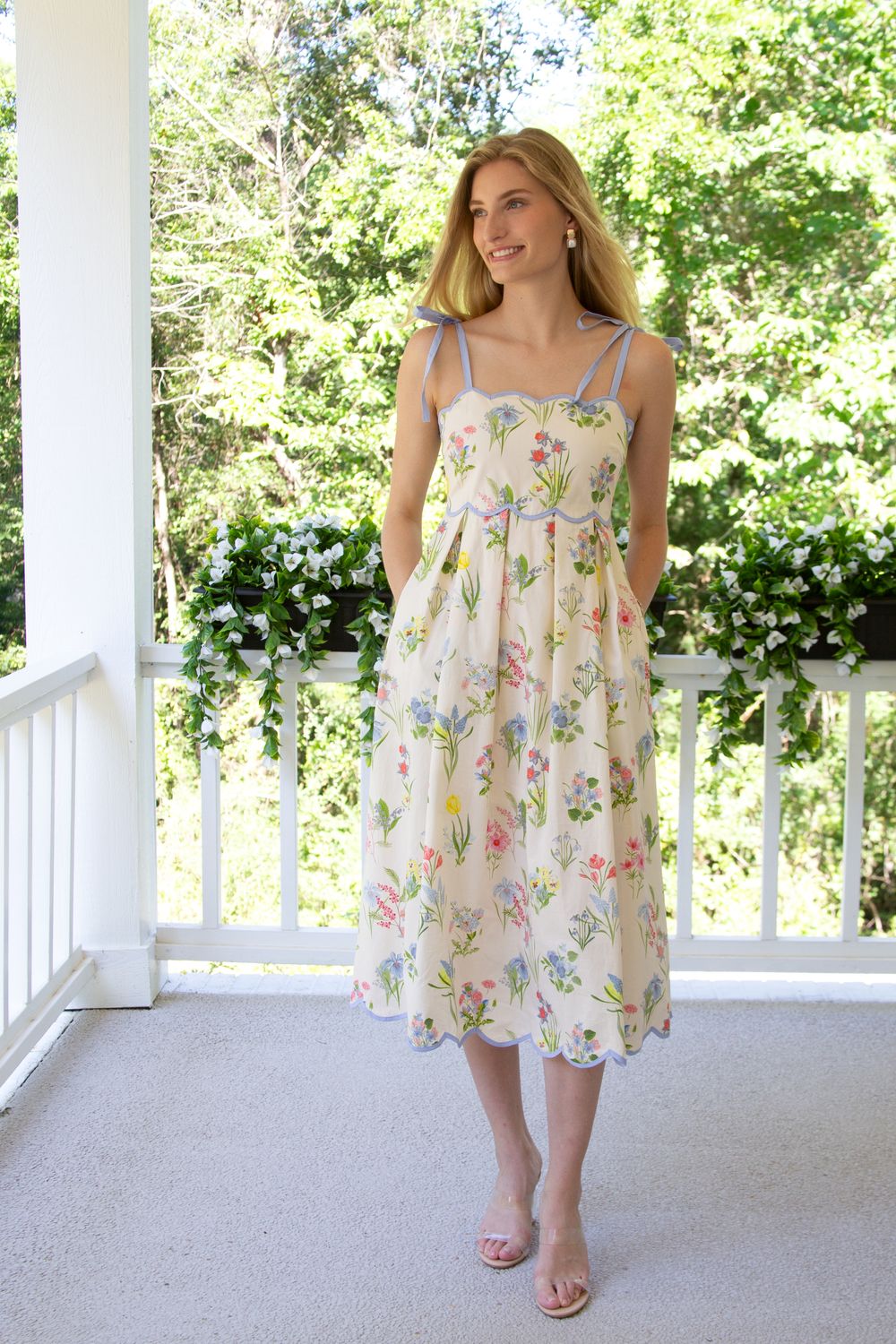Secret Crush Tie Strap Floral Midi Dress