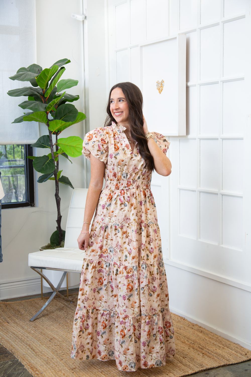 Sicily Sweetheart Floral Bubble Puff Sleeve Midi Dress
