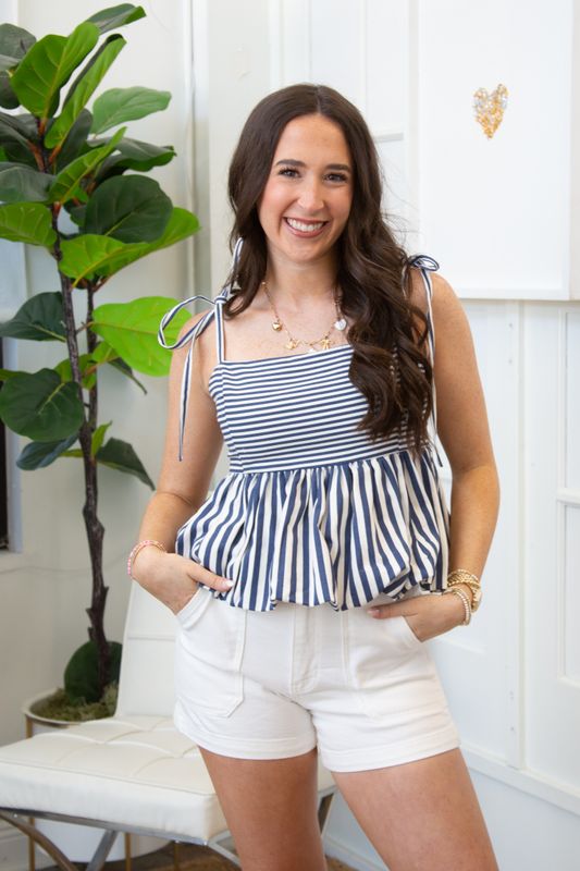 Wind Wanders Striped Smocked Top