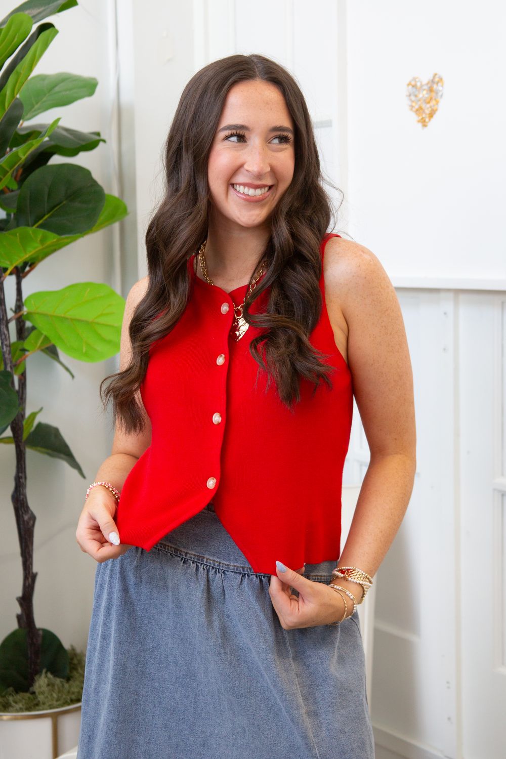 Audrey Sleeveless Button Up Top