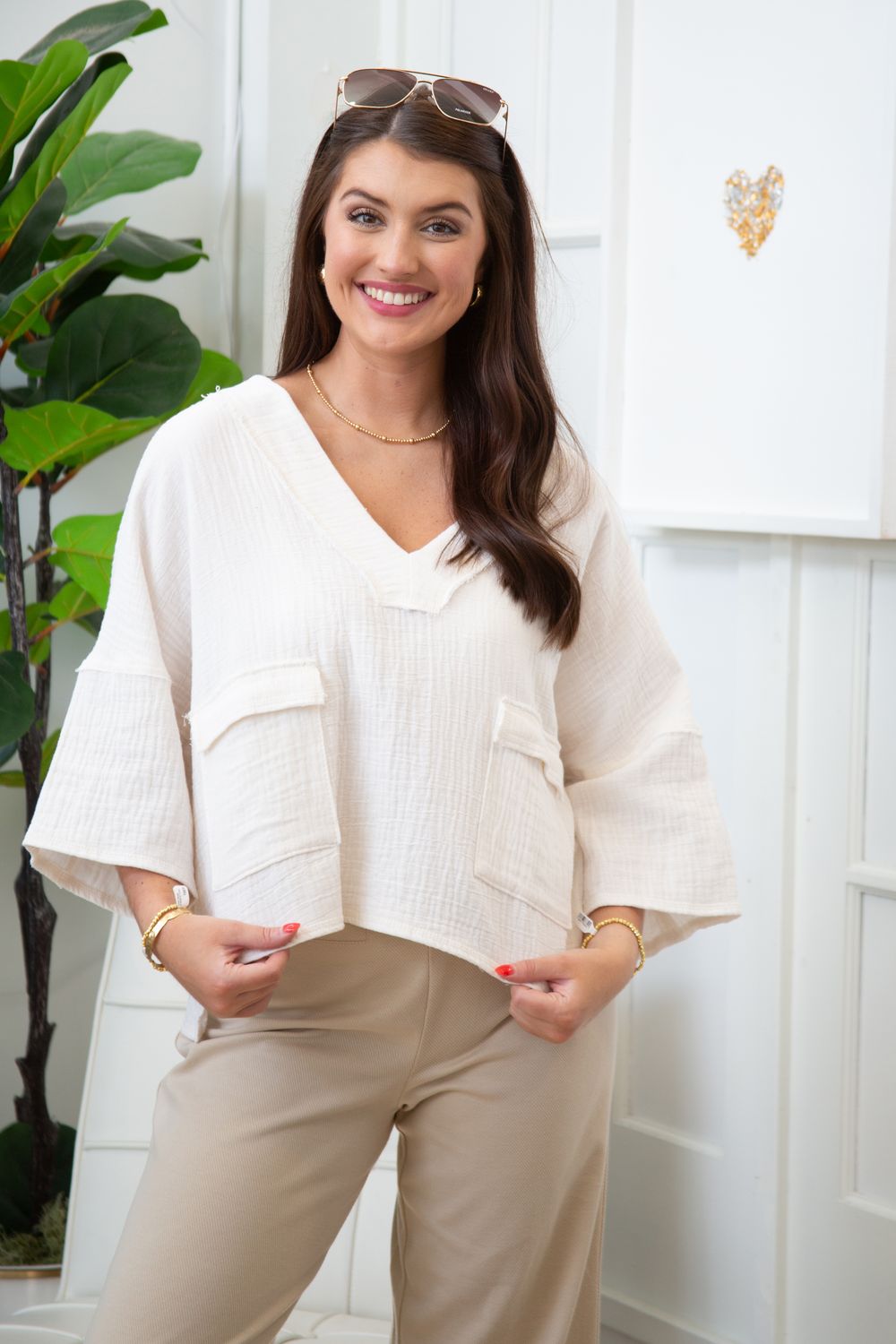 Keep it Kind Patched V Neck Crop Top