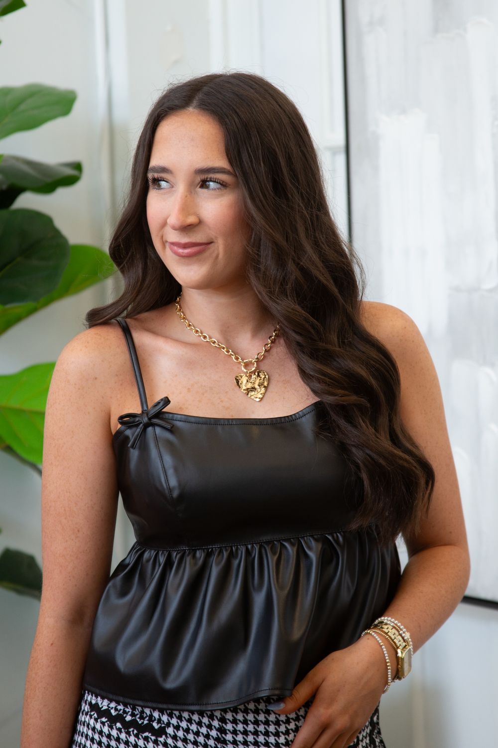 Audrey Pu Leather Bow Top