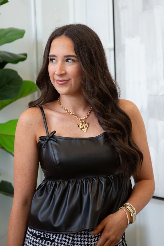 Audrey Pu Leather Bow Top