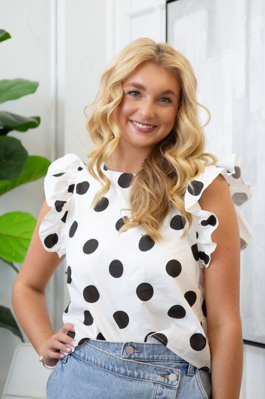 Playful Heart Polka Dot Ruffle Sleeve Top
