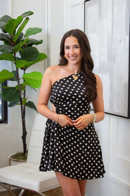 Night Like Tonight Cutout Polka Dot One Shoulder Mini Dress