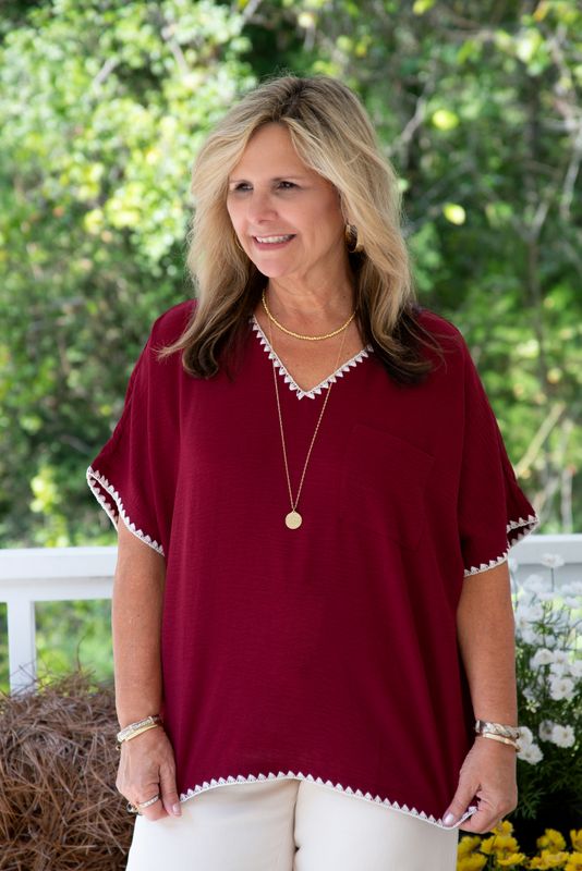 Hold Their Gaze Shell Stitch Accent Top