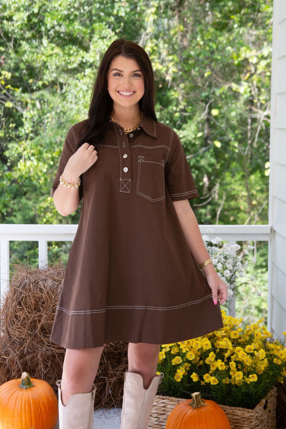 Loving Yours Accent Stitch Button Dress