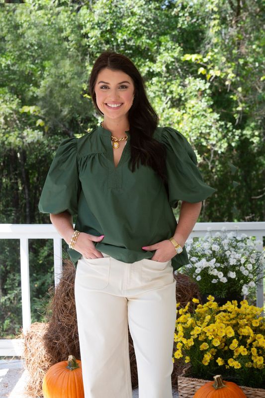 Loving View Collar Bubble Sleeve Poplin Top