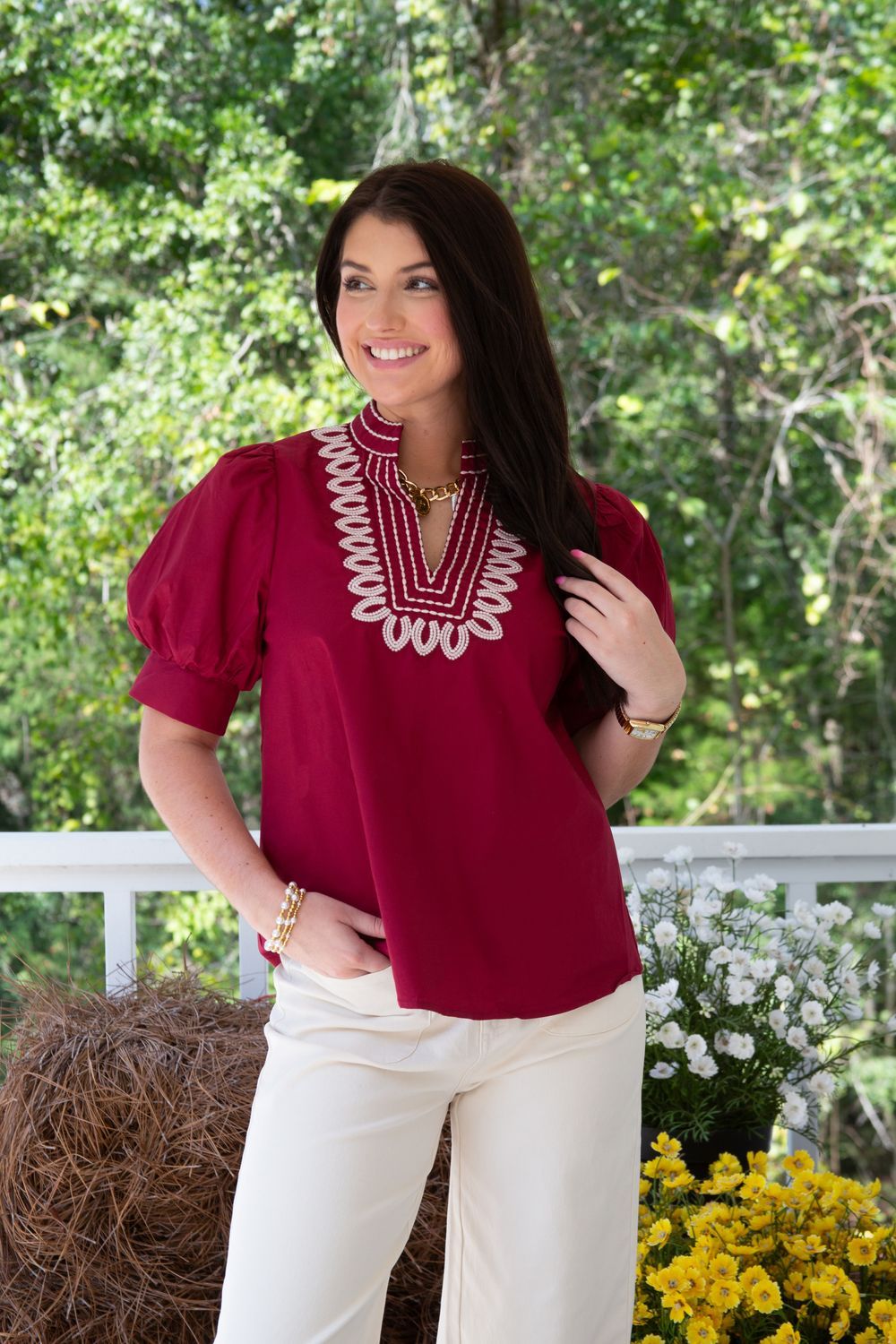 Asking about You Embroidered V Neck Top