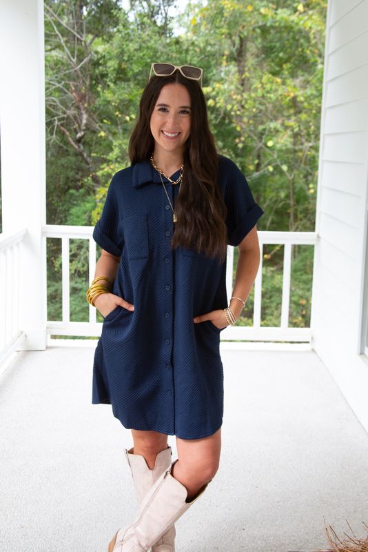 The Simple Thing Button Down Textured Dress