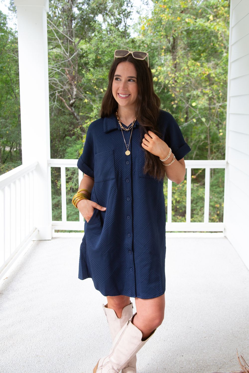 The Simple Thing Button Down Textured Dress