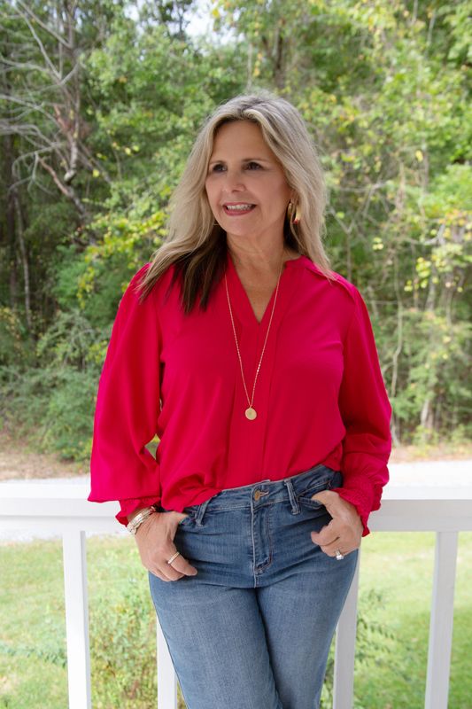 Quiet Moment Smocked Sleeve Front Pleat Top
