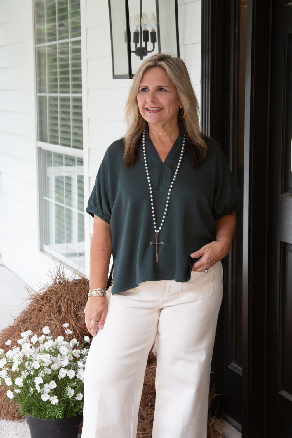 Kick it Up Back Pleat V Neck Top