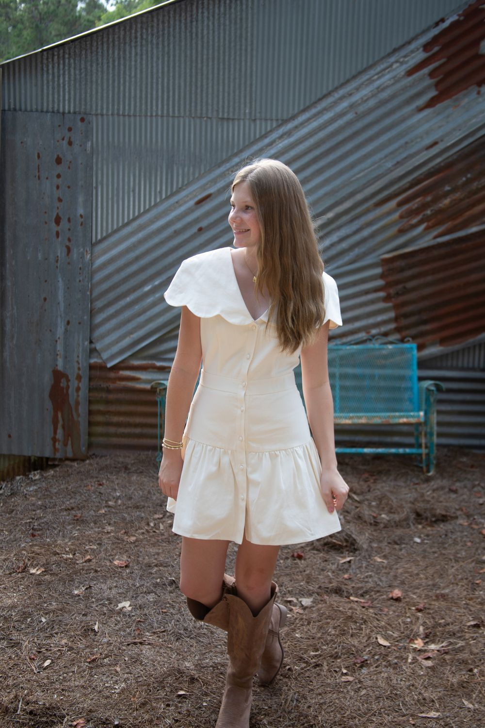 Twirl You Around Fit Flare Scalloped Collar Dress
