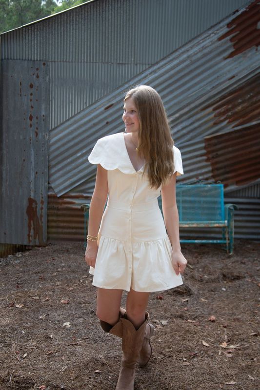 Twirl You Around Fit Flare Scalloped Collar Dress