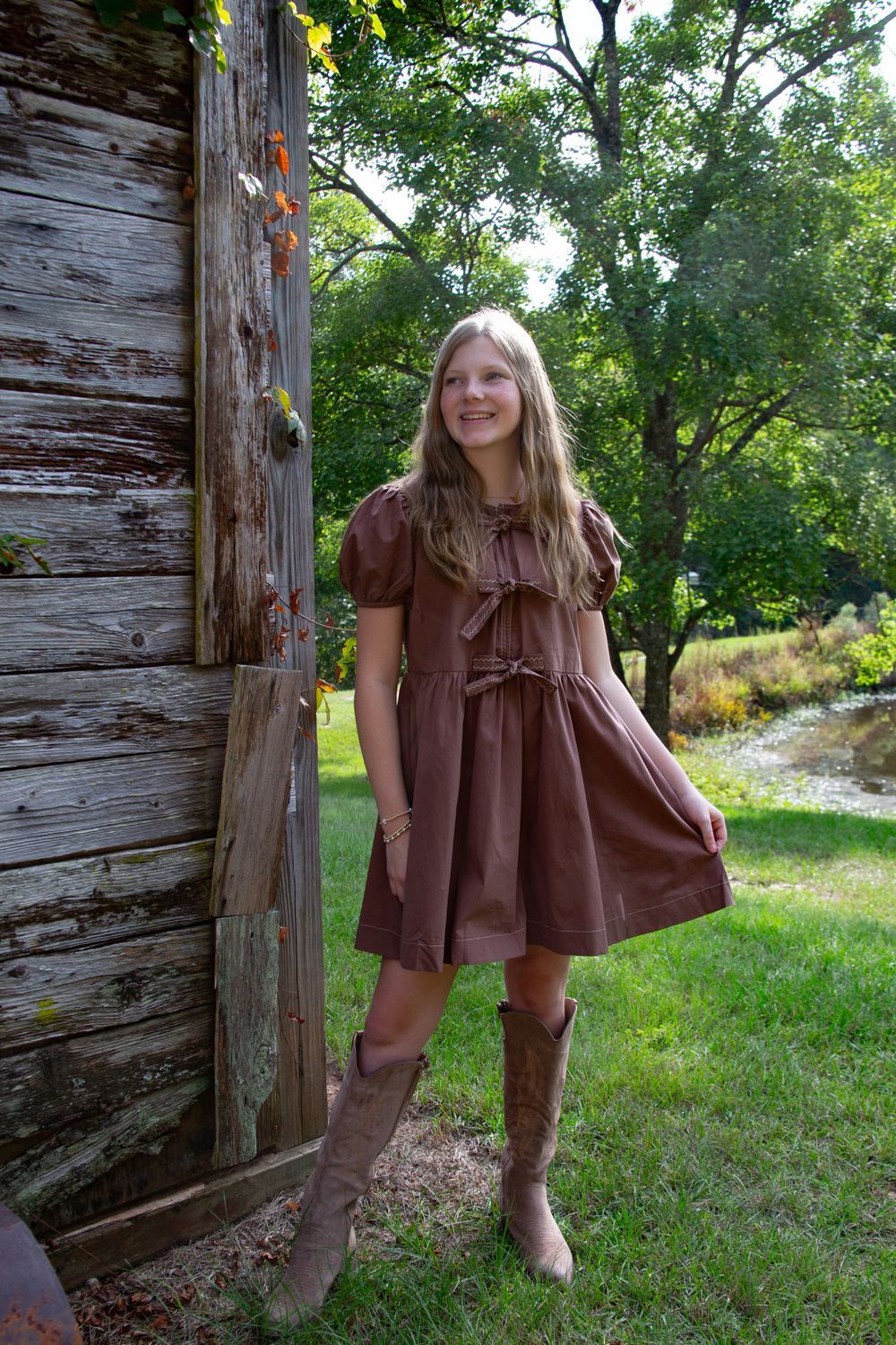 Savoring Moment Tie Puff Sleeve Babydoll Dress