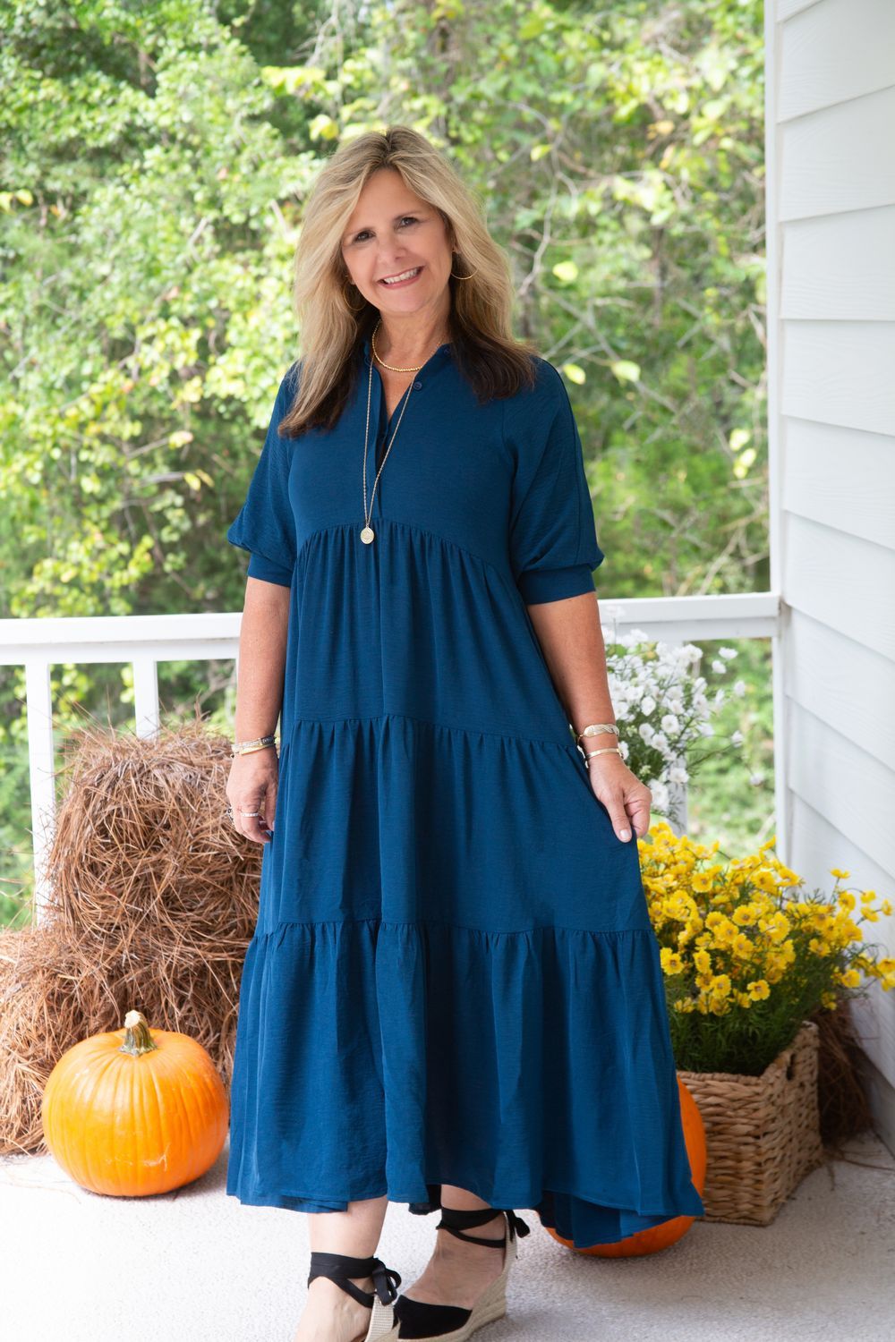 Love of Mine Collar Button Tiered Maxi Dress