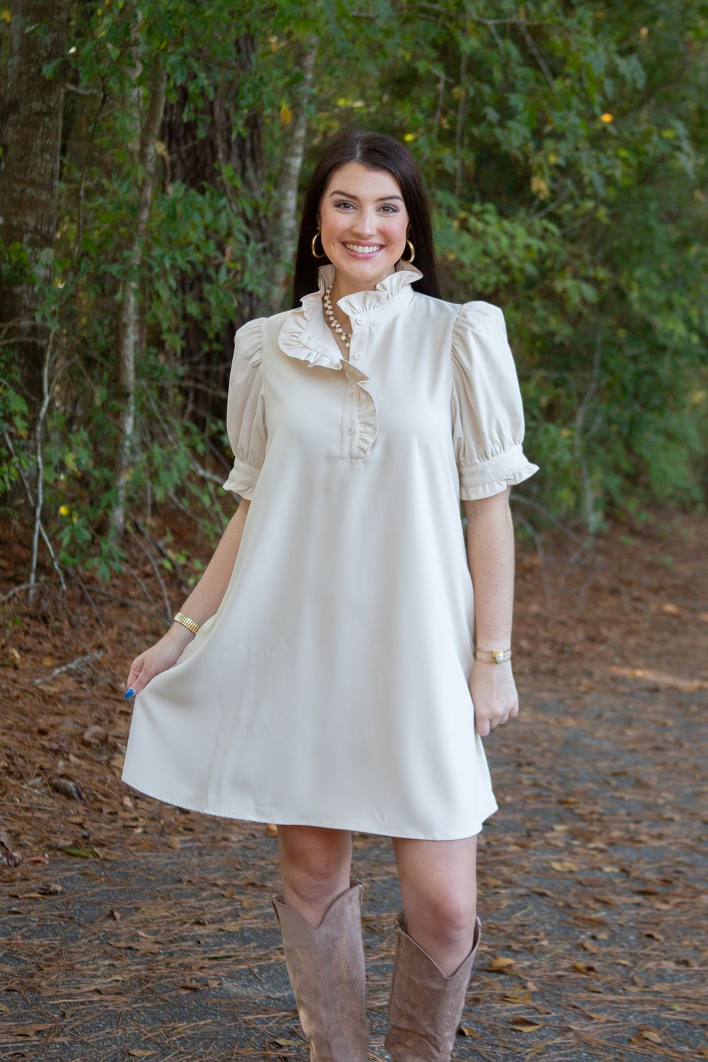 Working it Out Puff Sleeve Ruffle Enclosure Mini Dress