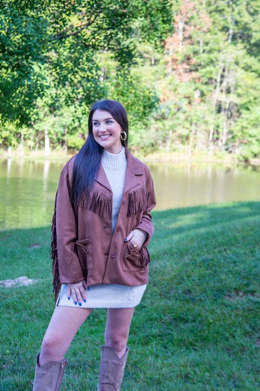 Whispering Moments Fringe Detail Suede Jacket