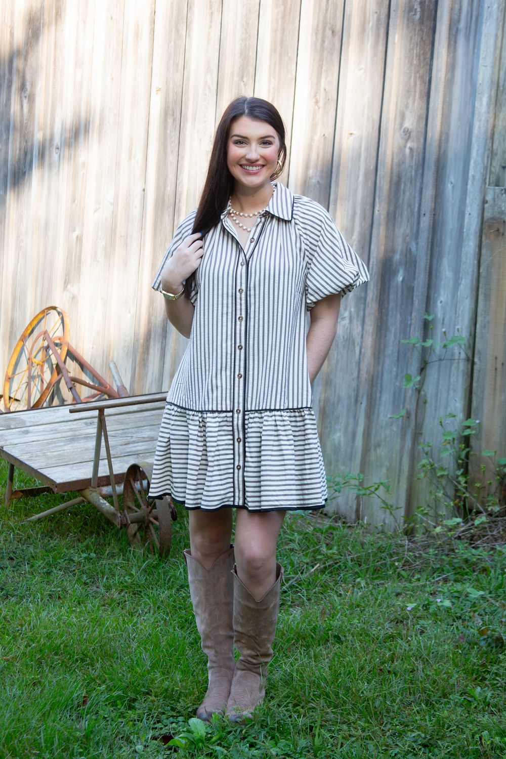 Sweet Sunday Bubble Sleeve Striped Dress