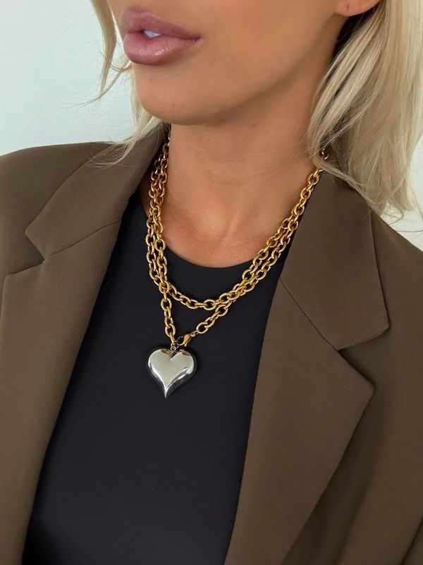 Chan Sutt Two Toned Heart Necklace MIXED METAL