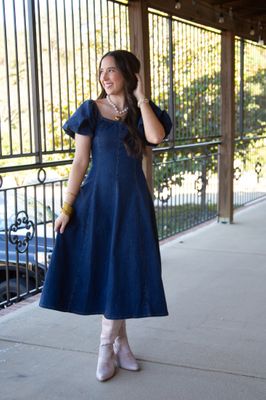 Very Venice Mineral Washed Puff Sleeve Midi Dress