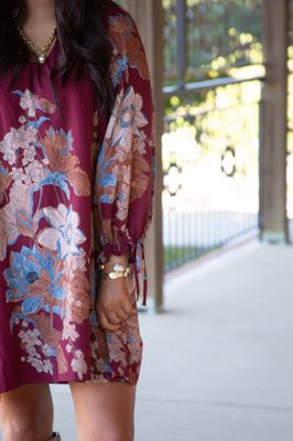 Redefined Beauty Floral Print V Neck Long Sleeve Mini Dress