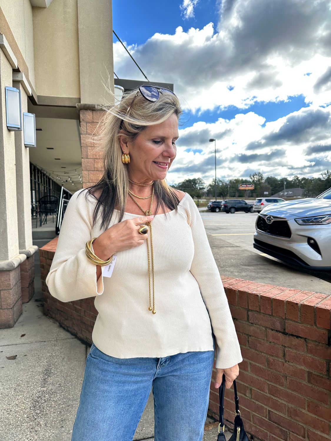 This is the Day Side Slit Off Shoulder Sweater Top