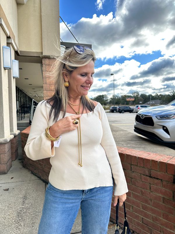 This is the Day Side Slit Off Shoulder Sweater Top