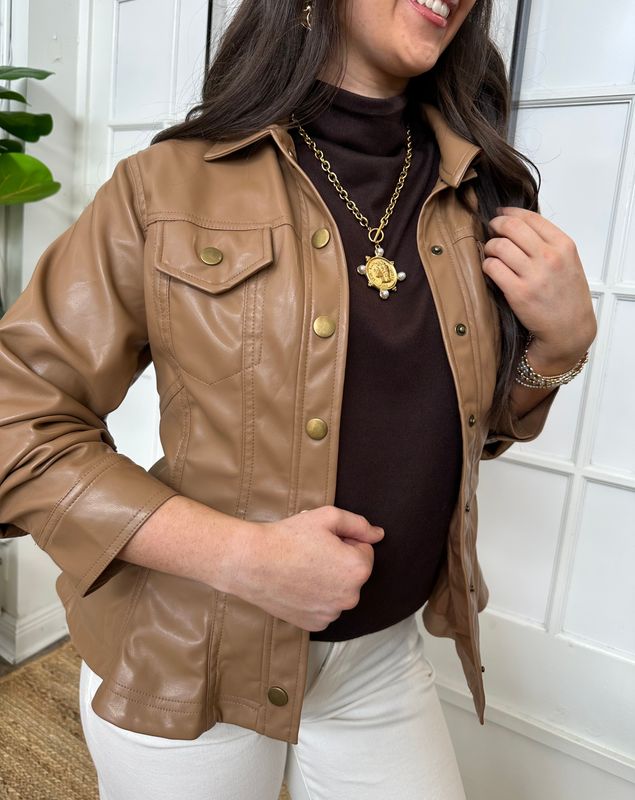 Join The Show Cinched Faux Leather Peplum Jacket