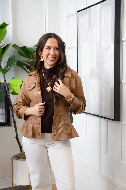 Join The Show Cinched Faux Leather Peplum Jacket