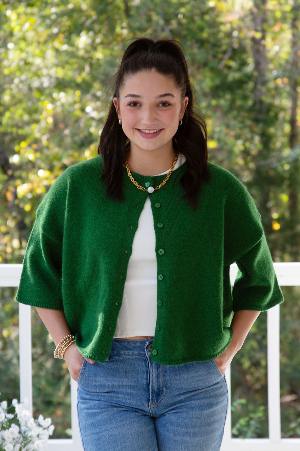 Near the Future Button Front 3/4 Sweater