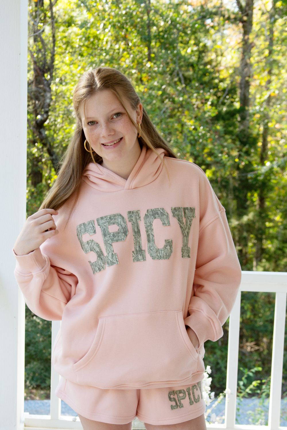 So Spicy Camo Contrast Hoodie Short Set