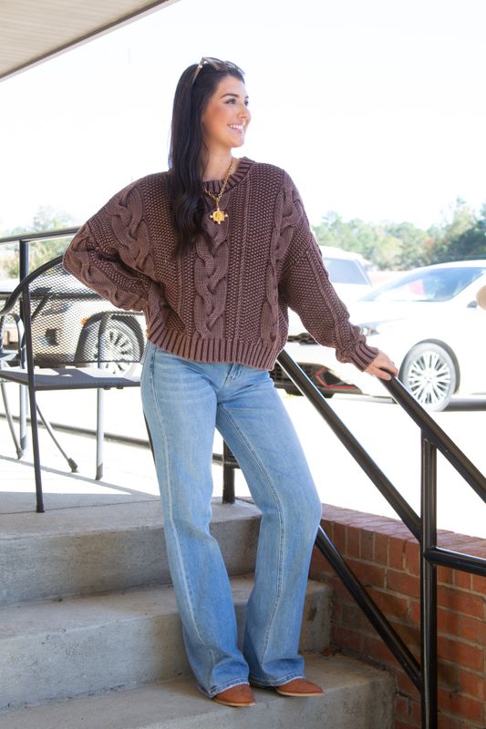 Sway with Me Washed Cable Knit Sweater