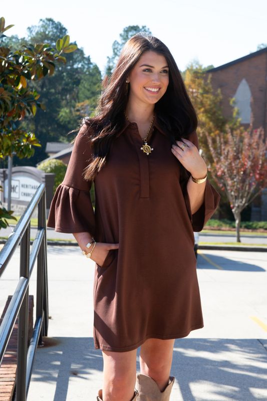 The Roundup Collared 3/4 Tiered Ruffle Sleeve Mini Dress