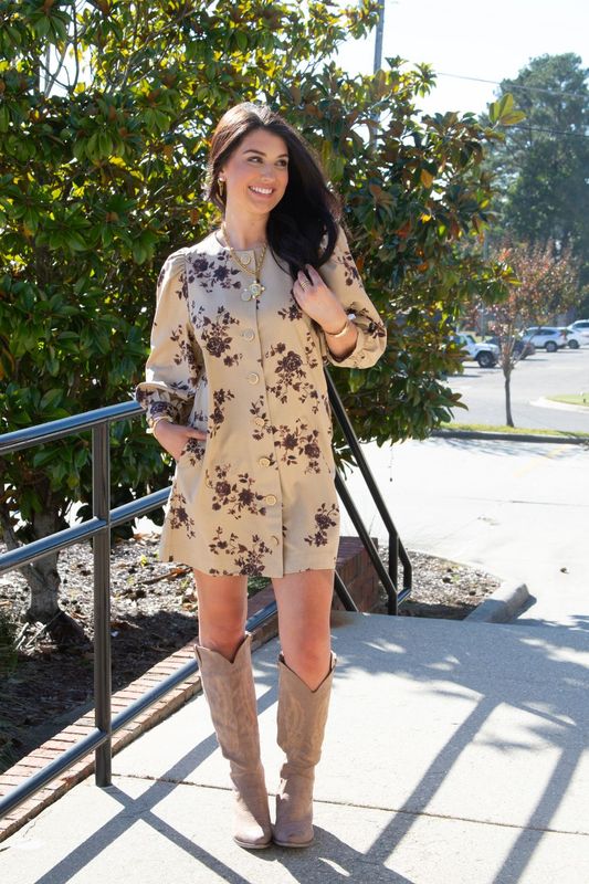 Hold Me Now Floral Print Puff Sleeve Button Down Mini Dress